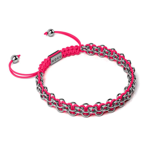 Liens Spatule rosée | Bracelet Mini Kismet | Rose fluo x argent